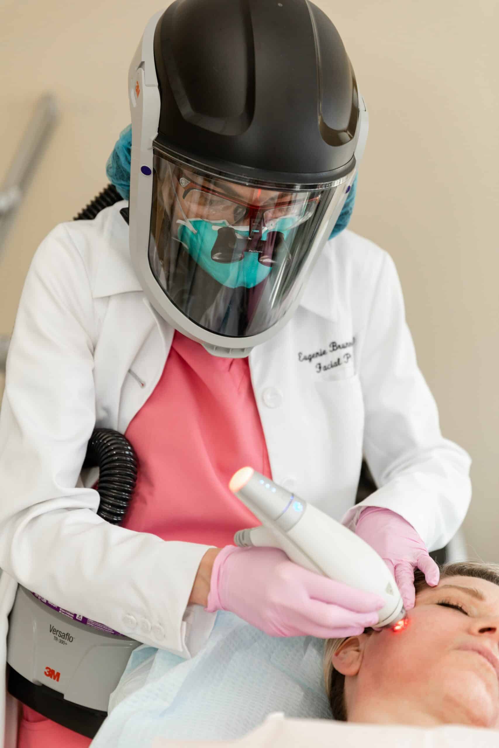 non-surgical laser lift-Princeton-NJ Dr. Brunner performing her proprietary Tri-Zone non-surgical Laser Lift in her Princeton medical spa