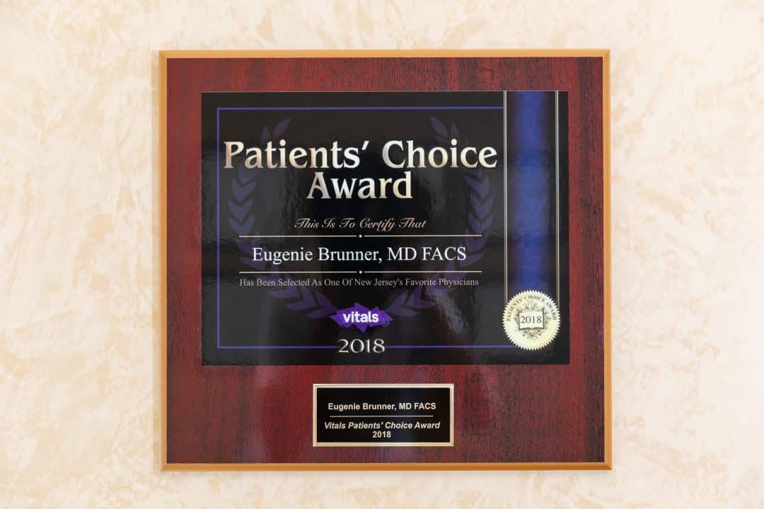 image of the Patient's Choice Award for New Jersey's top physicians, awarded to Dr. Brunner in Princeton, NJ