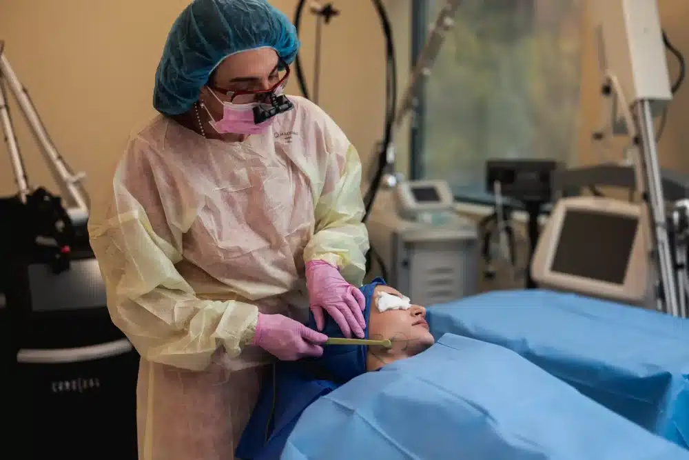 eugenie-brunner-facial-plastic-surgery-princeton-preparation64-scaled-optimized Dr. Eugenie Brunner treating a patient in Princeton, NJ