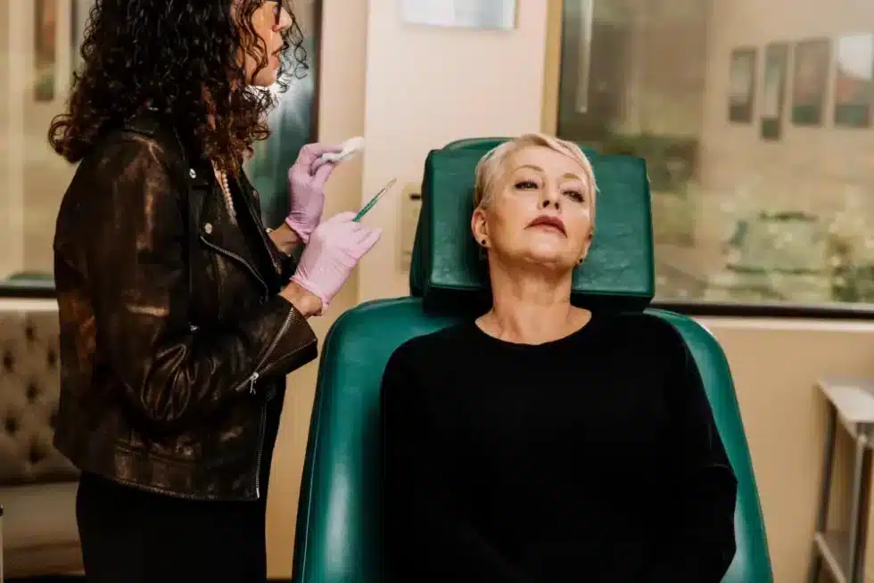 eugenie-brunner-facial-plastic-surgery-princeton-nj-injectables-xeomin Prepping-patient-for-filler-treatment-Brunner-NJ